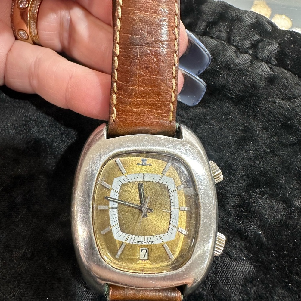 Jaeger-LeCoultre Automatic Alarm Watch with Tropical Dial and Brown Strap